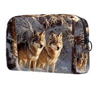 Beauty case da donna, con due lupi sulla neve, per articoli da toeletta da viaggio, grande, pratica borsa organizer con cerniera, Multi, 18.5x7.5x13cm/7.3x3x5.1in, Beauty case