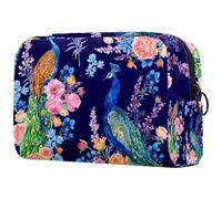 Beauty case da donna, con due pavoni e fiori, per articoli da toeletta da viaggio, grande, con cerniera, Multi, 18.5x7.5x13cm/7.3x3x5.1in, Beauty case