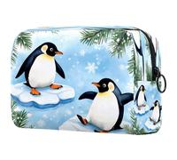 Beauty case da donna, con due pinguini su ghiaccio, borsa da viaggio per articoli da toeletta grandi, pratica borsa organizer con cerniera, Multi, 18.5x7.5x13cm/7.3x3x5.1in, Beauty case
