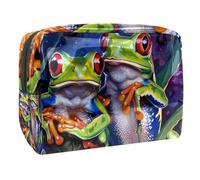 Beauty case da donna, con due rane e alberi, per articoli da toeletta da viaggio, grande, in PVC, pratico astuccio organizer con cerniera, Multi, 18.5x7.5x13cm/7.3x3x5.1in, Beauty case