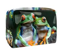 Beauty case da donna, con due rane e alberi, per articoli da toeletta da viaggio, grande, in PVC, pratico astuccio organizer con cerniera, Multi, 18.5x7.5x13cm/7.3x3x5.1in, Beauty case