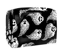 Beauty case da donna, con fantasmi di Halloween su sfondo nero, per articoli da toeletta da viaggio, grande, in PVC, pratico organizer con cerniera, Multi, 18.5x7.5x13cm/7.3x3x5.1in, Beauty case