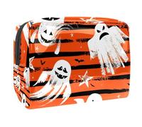 Beauty case da donna, con fantasmi e pipistrelli di Halloween, borsa da viaggio grande in PVC per trucchi, pratica borsa organizer con cerniera, Multi, 18.5x7.5x13cm/7.3x3x5.1in, Beauty case