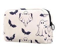 Beauty case da donna, con fantasmi e pipistrelli di Halloween, trousse da viaggio grande per trucchi, pratica borsa organizer con cerniera, Multi, 18.5x7.5x13cm/7.3x3x5.1in, Beauty case