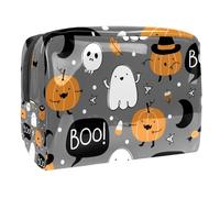 Beauty case da donna, con fantasmi in stile cartone animato, zucca, teschi, trousse da viaggio, grande, in PVC, con cerniera, Multi, 18.5x7.5x13cm/7.3x3x5.1in, Beauty case