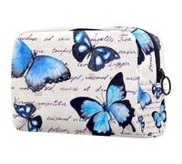 Beauty case da donna, con farfalla blu su testo scritto, trousse da viaggio per articoli da toeletta grandi, pratica borsa organizer con cerniera, Multi, 18.5x7.5x13cm/7.3x3x5.1in, Beauty case