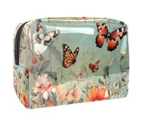 Beauty case da donna, con farfalle che volano sul cosmo e fiori, borsa da toeletta da viaggio, grande, in PVC, con cerniera, Multi, 18.5x7.5x13cm/7.3x3x5.1in, Beauty case