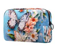 Beauty case da donna, con farfalle e margherite e crisantemo, per articoli da toeletta da viaggio, grande, con cerniera, Multi, 18.5x7.5x13cm/7.3x3x5.1in, Beauty case