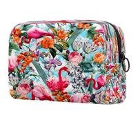 Beauty case da donna, con fenicotteri in foglia, fiori e giungle, per articoli da toeletta da viaggio, grande, pratica borsa organizer con cerniera, Multi, 18.5x7.5x13cm/7.3x3x5.1in, Beauty case