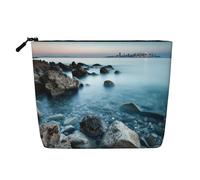 Beauty case da donna, con fiori di ciliegio, portatile, da viaggio, organizer quotidiano con cerniera, Mare calmo e rocce, Taglia unica