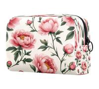 Beauty case da donna, con fiori rosa, peonie e boccioli, borsa da viaggio grande, pratica borsa organizer con cerniera, Multi, 18.5x7.5x13cm/7.3x3x5.1in, Beauty case