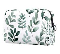 Beauty case da donna con foglie e piante botaniche verde grigio salvia acquerelli astuccio da viaggio con cerniera organizer portatile per articoli da toeletta per ragazze adolescenti, Multicolore 02