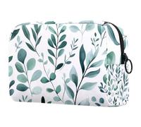 Beauty case da donna con foglie e piante botaniche verde grigio salvia acquerelli astuccio da viaggio con cerniera organizer portatile per articoli da toeletta per ragazze adolescenti, Multicolore 01