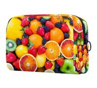Beauty case da donna, con frutta fresca, fragola, gelso, arancia, uva, trousse da viaggio, grande, con cerniera, Multi, 18.5x7.5x13cm/7.3x3x5.1in, Beauty case