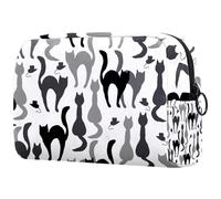 Beauty case da donna, con gatti e topi neri e grigi, borsa da viaggio grande, pratica borsa organizer con cerniera, Multi, 18.5x7.5x13cm/7.3x3x5.1in, Beauty case