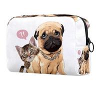 Beauty case da donna, con gatto che si nasconde dietro a un carlino, borsa da viaggio per articoli da toeletta grande, pratica borsa organizer con cerniera, Multi, 18.5x7.5x13cm/7.3x3x5.1in, Beauty