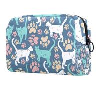 Beauty case da donna con gatto innamorato di notte con luna, astuccio da viaggio con cerniera, organizer portatile per articoli da toeletta per ragazze adolescenti, Multicolore 04,