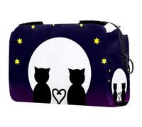 Beauty case da donna con gatto innamorato di notte con luna, astuccio da viaggio con cerniera, organizer portatile per articoli da toeletta per ragazze adolescenti, Multicolore 01,