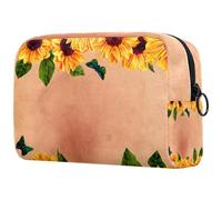 Beauty case da donna, con girasoli e farfalle volanti, da viaggio, grande, con cerniera, Multi, 18.5x7.5x13cm/7.3x3x5.1in, Beauty case
