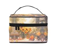 Beauty case da donna con girasoli sotto il davanzale della finestra, grande capacità, borsa da viaggio portatile per trucchi (22,9 x 16,5 x 15,7 cm) borsa per trucco per ragazze grande