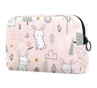 Beauty case da donna, con grazioso coniglietto nella foresta, per articoli da toeletta da viaggio, grande, con cerniera, Multi, 18.5x7.5x13cm/7.3x3x5.1in, Beauty case
