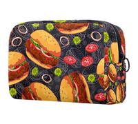 Beauty case da donna, con hamburger di manzo, cetrioli sottaceto, cipolle, trousse da viaggio, grande, pratica borsa organizer con cerniera, Multi, 18.5x7.5x13cm/7.3x3x5.1in, Beauty case