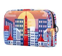 Beauty case da donna, con immagine del tramonto della città del Giappone, borsa da viaggio per articoli da toeletta grande, pratica borsa organizer con cerniera, Multi, 18.5x7.5x13cm/7.3x3x5.1in,