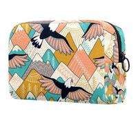 Beauty case da donna, con immagine di aquile che volano sopra le montagne, borsa da viaggio per articoli da toeletta grande, pratica borsa organizer con cerniera, Multi, 18.5x7.5x13cm/7.3x3x5.1in,