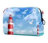 Beauty case da donna, con immagine di gabbiani marini, con faro, borsa da viaggio grande, pratica borsa organizer con cerniera, Multi, 18.5x7.5x13cm/7.3x3x5.1in, Beauty case