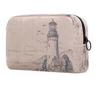 Beauty case da donna, con immagine di un faro e paesaggio marino, borsa da viaggio grande per trucchi con cerniera, Multi, 18.5x7.5x13cm/7.3x3x5.1in, Beauty case