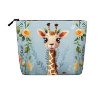 Beauty case da donna con labbra dorate, borsa portatile da viaggio per cosmetici, organizer quotidiano con cerniera, Carino Giraffa Fiori, Taglia unica
