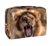 Beauty case da donna con leone ruggente, borsa da viaggio grande in PVC per trucchi, pratica borsa organizer con cerniera, Multi, 18.5x7.5x13cm/7.3x3x5.1in, Beauty case