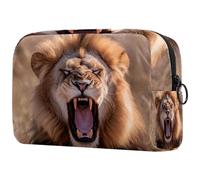 Beauty case da donna con leone ruggente, borsa da viaggio per articoli da toeletta grande, pratica borsa organizer con cerniera, Multi, 18.5x7.5x13cm/7.3x3x5.1in, Beauty case