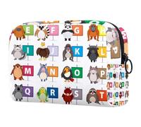 Beauty case da donna, con lettere dell'alfabeto inglese, con diversi animali, per articoli da toeletta da viaggio, grande, pratica borsa organizer con cerniera, Multi, 18.5x7.5x13cm/7.3x3x5.1in,
