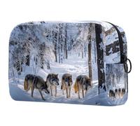 Beauty case da donna con lupi che camminano sulla foresta fredda, borsa da viaggio per articoli da toeletta grande, pratica borsa organizer con cerniera, Multi, 18.5x7.5x13cm/7.3x3x5.1in, Beauty case
