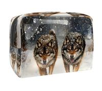Beauty case da donna con lupi che camminano sulla neve, borsa da viaggio per articoli da toeletta grandi in PVC, pratica custodia organizer con cerniera, Multi, 18.5x7.5x13cm/7.3x3x5.1in, Beauty case