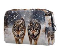 Beauty case da donna con lupi che camminano sulla neve, borsa da viaggio per articoli da toeletta grandi, pratica borsa organizer con cerniera, Multi, 18.5x7.5x13cm/7.3x3x5.1in, Beauty case
