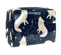 Beauty case da donna con lupi che ululano splendono e stelle, borsa da viaggio grande in PVC per trucchi, pratica custodia organizer con cerniera, Multi, 18.5x7.5x13cm/7.3x3x5.1in, Beauty case