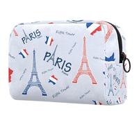 Beauty case da donna, con mappa della Francia e Torre di Parigi, borsa da viaggio per articoli da toeletta grande, pratica borsa organizer con cerniera, Multi, 18.5x7.5x13cm/7.3x3x5.1in, Beauty case