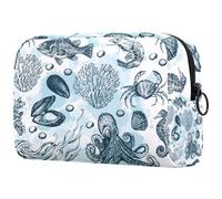 Beauty case da donna, con meduse, cavalluccio marino, granchio, animali marini, trousse da viaggio per articoli da toeletta grandi, pratica borsa organizer con cerniera, Multi,