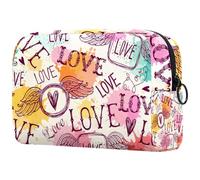 Beauty case da donna, con motivo a ali d'amore, borsa da viaggio per articoli da toeletta grandi, pratica borsa organizer con cerniera, Multi, 18.5x7.5x13cm/7.3x3x5.1in, Beauty case