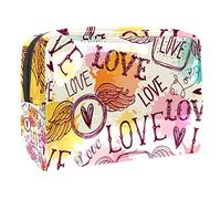 Beauty case da donna, con motivo a ali d'amore, per articoli da toeletta da viaggio, grande, in PVC, pratico astuccio organizer con cerniera, Multi, 18.5x7.5x13cm/7.3x3x5.1in, Beauty case