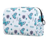 Beauty case da donna, con motivo a fiori di salice, blu, per articoli da toeletta da viaggio, grande, con cerniera, Multi, 18.5x7.5x13cm/7.3x3x5.1in, Beauty case