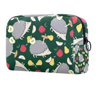Beauty case da donna, con motivo a riccio, con mela, per articoli da toeletta da viaggio, grande, pratica borsa organizer con cerniera, Multi, 18.5x7.5x13cm/7.3x3x5.1in, Beauty case