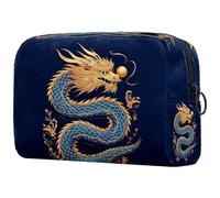 Beauty case da donna, con motivo a squame blu, con drago e palla, borsa da viaggio per articoli da toeletta grande, pratica borsa organizer con cerniera, Multi, 18.5x7.5x13cm/7.3x3x5.1in, Beauty case