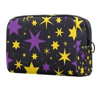 Beauty case da donna, con motivo a stelle magiche, viola e giallo, per articoli da toeletta da viaggio, grande, pratico astuccio organizer con cerniera, Multi, 18.5x7.5x13cm/7.3x3x5.1in, Beauty case