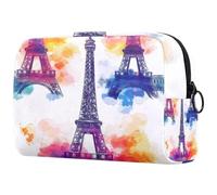 Beauty case da donna con motivo a torri di Parigi ad acquerello, per articoli da toeletta da viaggio, grande, pratica borsa organizer con cerniera, Multi, 18.5x7.5x13cm/7.3x3x5.1in, Beauty case
