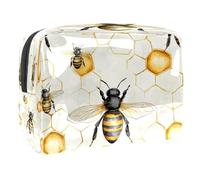 Beauty case da donna, con motivo api miele su alveare, borsa da viaggio grande in PVC per trucchi, pratica borsa organizer con cerniera, Multi, 18.5x7.5x13cm/7.3x3x5.1in, Beauty case