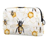 Beauty case da donna, con motivo api miele su alveare, borsa da viaggio per articoli da toeletta grande, pratica borsa organizer con cerniera, Multi, 18.5x7.5x13cm/7.3x3x5.1in, Beauty case