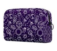 Beauty case da donna, con motivo astronauti, pianeti, razzi e costellazioni dello zodiaco, borsa da viaggio grande per trucchi con cerniera, Multi, 18.5x7.5x13cm/7.3x3x5.1in, Beauty case